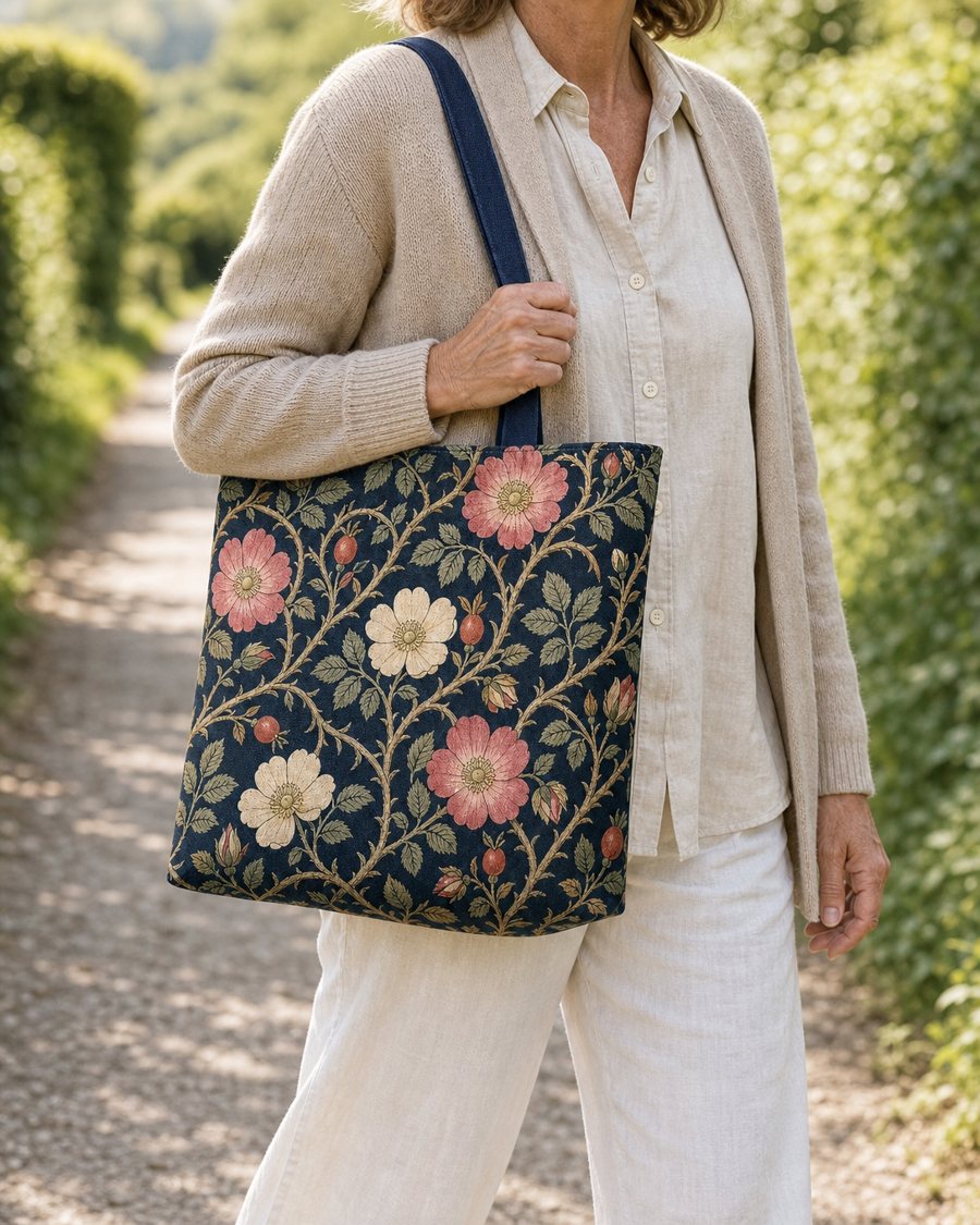 Hedgerow collection: the Briar Trellis tote carried on the shoulder