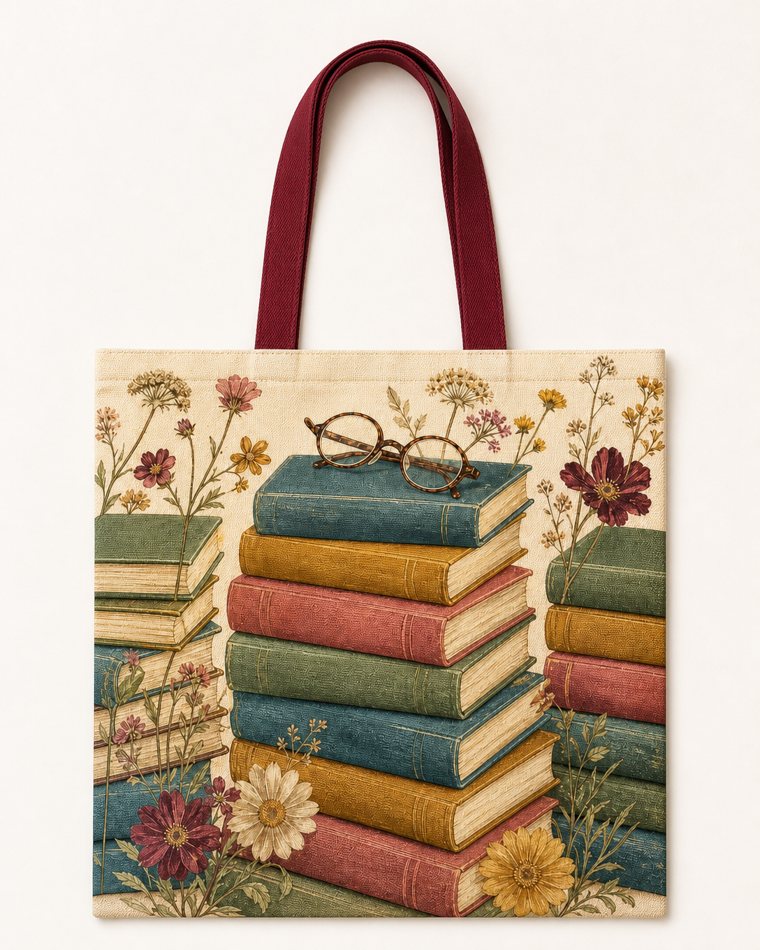 The Stacked Spines printed canvas tote