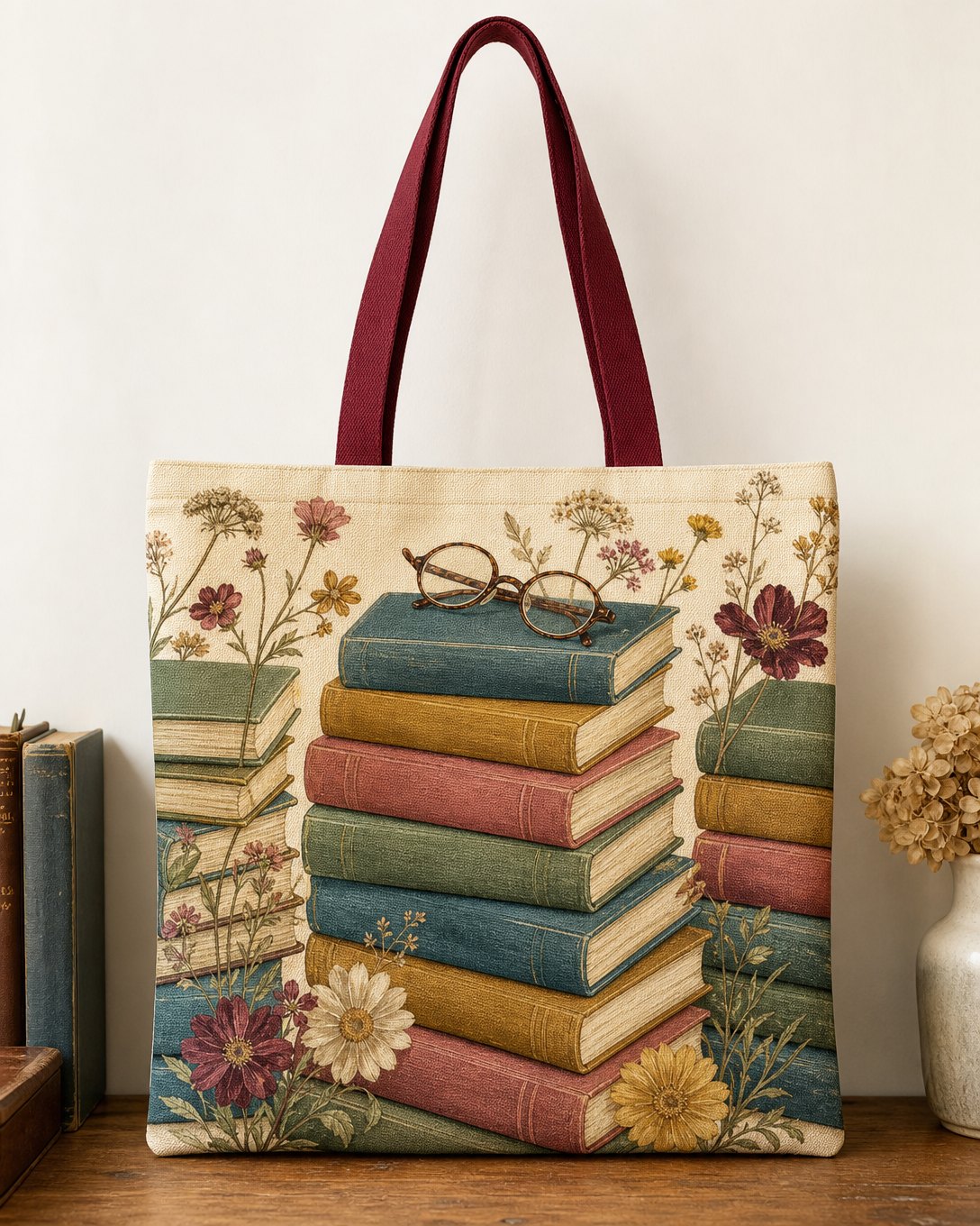 Stacked Spines Tote Bag, image 1