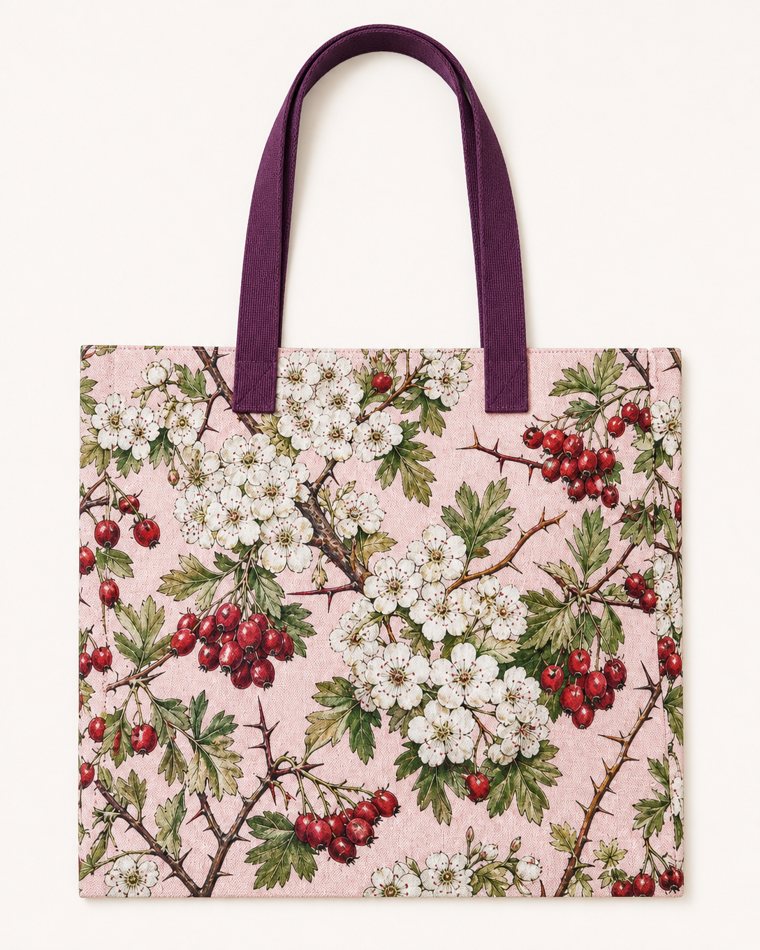 The Hawthorn in May printed canvas tote